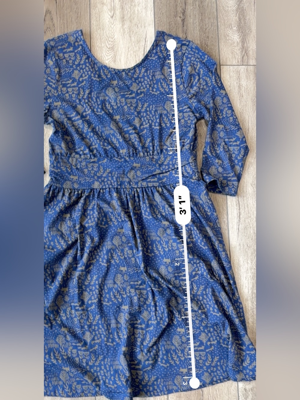 Mata Traders- Woodlands Theme Organic Cotton Blue Dress with Tan Nature Print - Picture 3 of 6